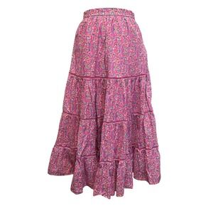 J.Crew Womens Tiered Maxi Skirt Sz XXS Floral  Boho Ladder Lace Cottage Feminine
